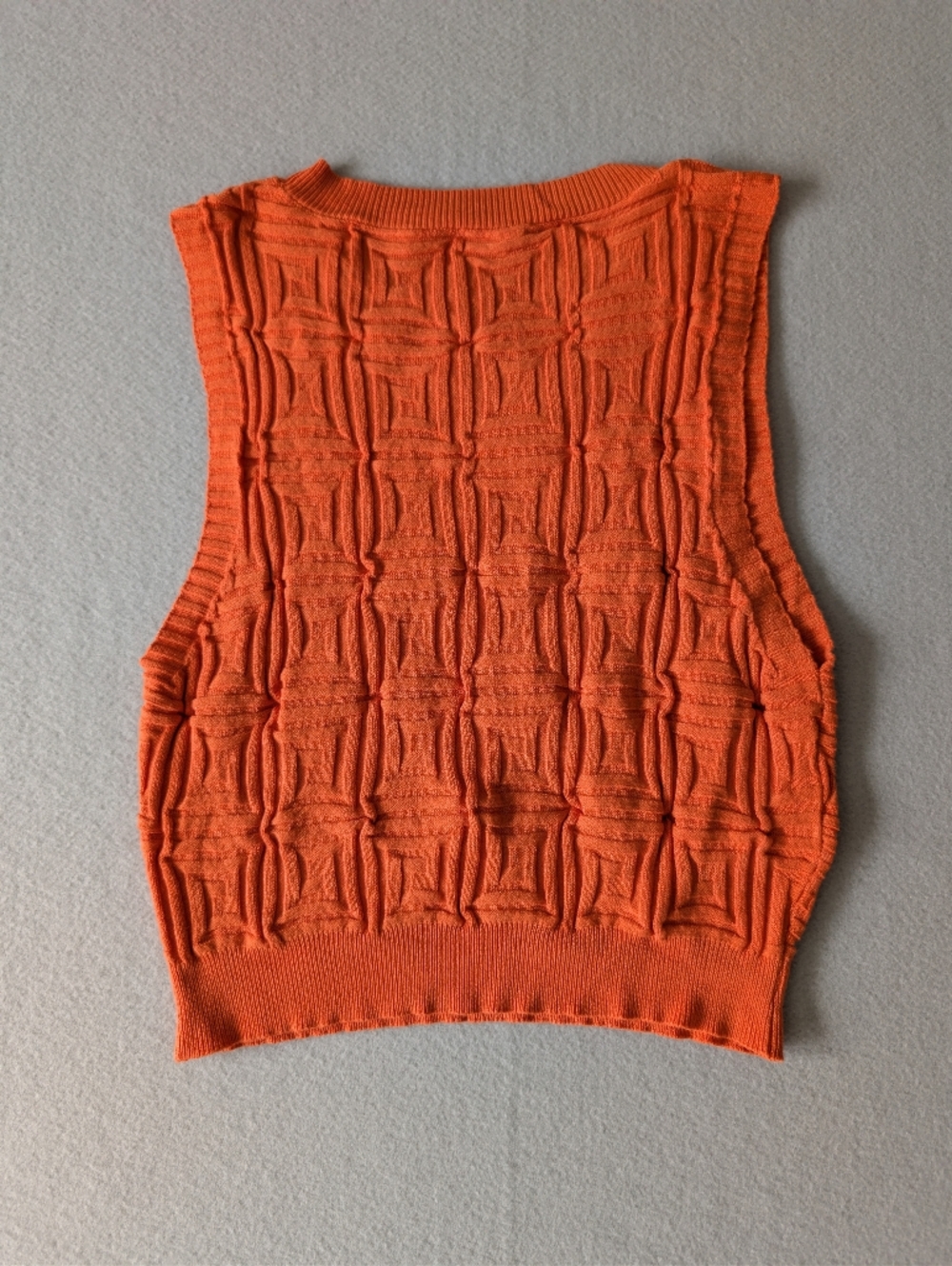 Orange Geometric Knit Sleeveless Sweater Crop Top Sz S Dopamine Kidcore Retro image 5